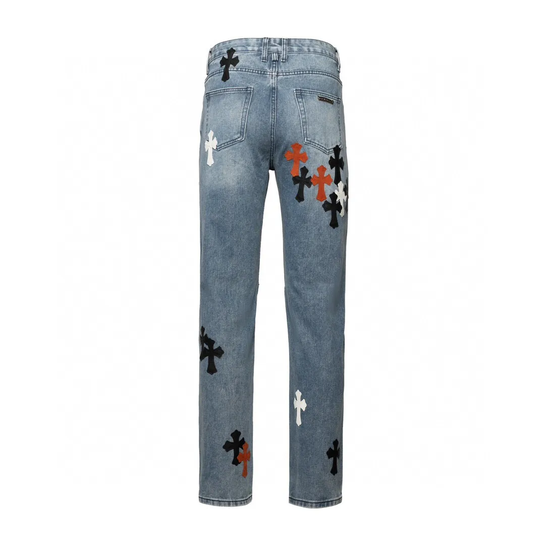 P250 Chrome Hearts Chrome Hearts city-limited flame black, red and white leather jeans need to be washed after the finished product is disassembled and hand-made with sheepskin cross leather and then spliced ​​together to complete. The whole piece has too many craftsmanship to explain. The cabinet price is 16W+, the patchwork is decorated with cross flowers, and the high-waisted washed jeans! ! Absolutely high-end luxury products, 8W+ level god-level single products, super popular products, made with top heavy industry, a magic weapon that cannot be missed. About Kroxin This is an extremely luxurious fashion brand, which can also be called the aristocrats of the high street. It has always been an exclusive brand for some hipsters or the rich second generation. Compared with ordinary high streets, it is more luxurious and noble. Compared with luxury brands, it has a more fashionable personality and has always been a brand that I have a special liking for. Style number: 1849 Color: blue Size: 28 30 32 34 36 28 Waist 86 Hips 100 Length 102 30 Waist 90 Hips 104 Length 104 32 Waist 94 Hips 108 Length 106 34 Waist 98 Hips 112 Length 110 36 Waist 102 Hips 116 Pants length 112